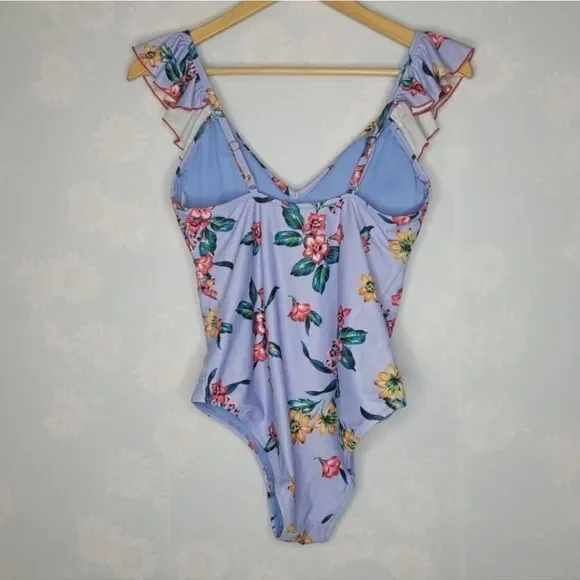 Jessica Simpson Garden Girl Frill Shoulder One Piece Swimsuit size large